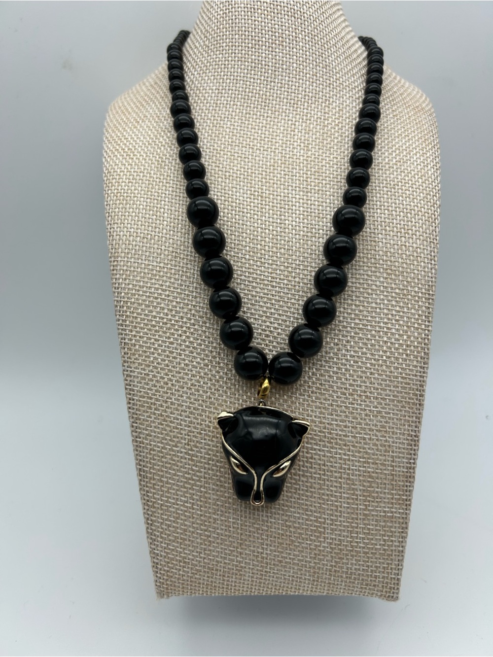 Black Beaded Necklace with Panther Pendant - Women Jewelry